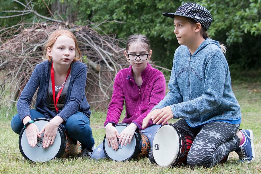 drumming, children, drumming children, outdoors, people, nature HD wallpaper