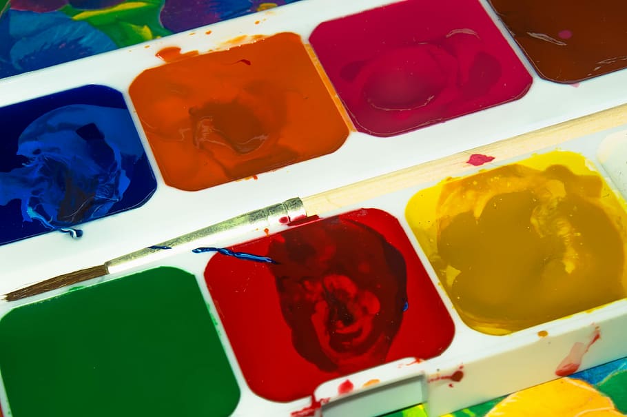 Paint, Color, Yellow, Red, Blue, Blue, Rainbow, green, drawing HD wallpaper