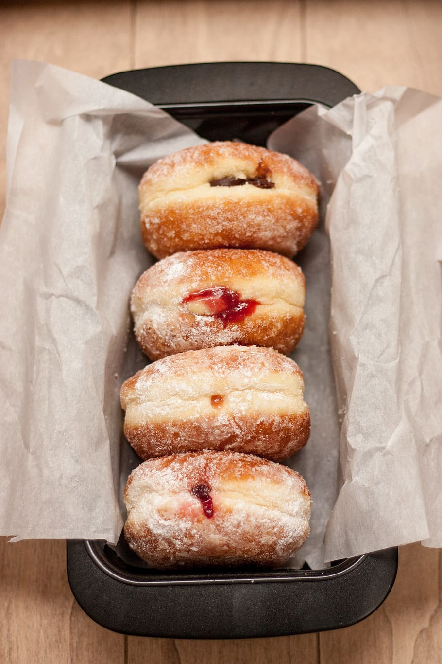 pile of donuts in tray, jelly, baking, dessert, sweets, food HD wallpaper
