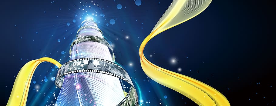 background, light, outer space, shine, night, blue, sky, yellow HD wallpaper