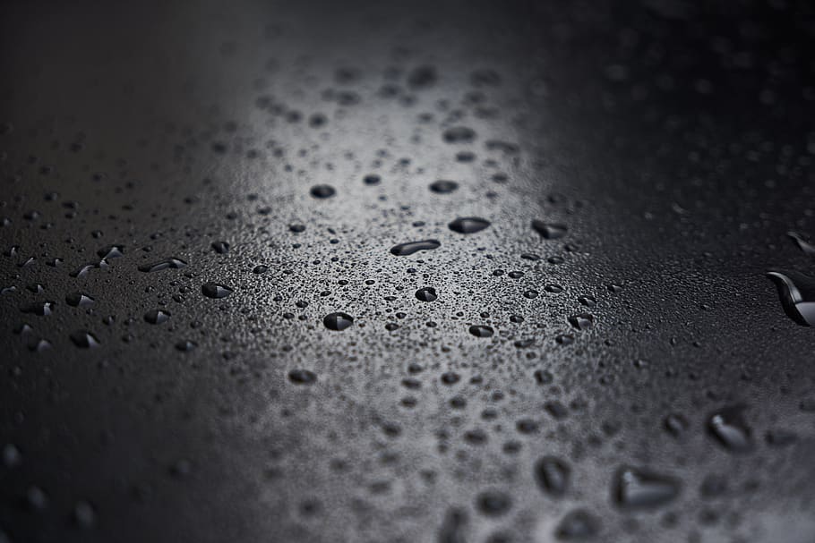 water dew on black surface, abstract, drop, grey, smoked, wet