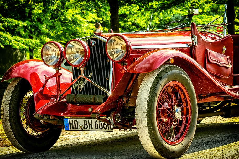 photo of classic red car, jeep, auto, oldtimer, automotive HD wallpaper