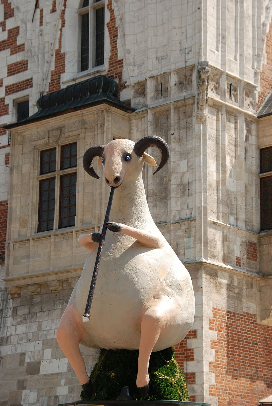 poland, krakov, statue, image, sheep, flute, animal, mammal HD wallpaper