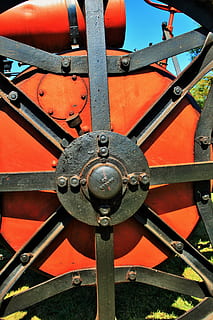 steam engine, part, black, red, wheel, mobile, power, transportation HD wallpaper