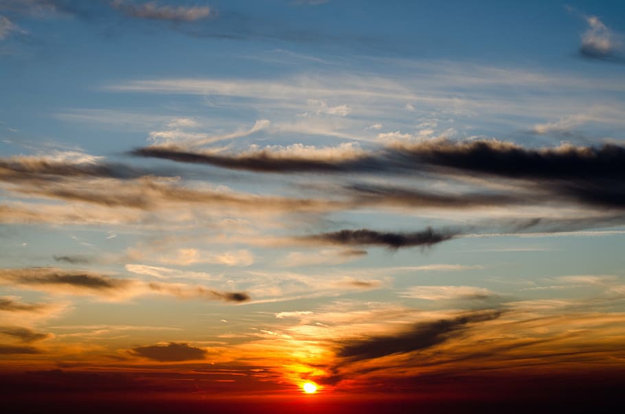 sunset, sky, evening sky, clouds, abendstimmung, at dusk, romance HD wallpaper