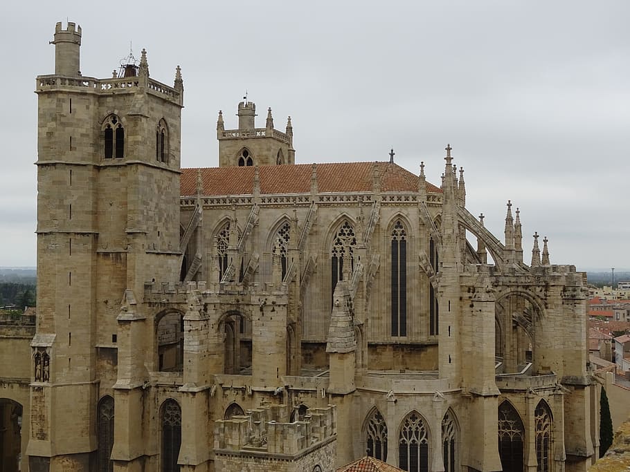 cathedral, narbonne, buildings, architecture, france, historic building, HD wallpaper