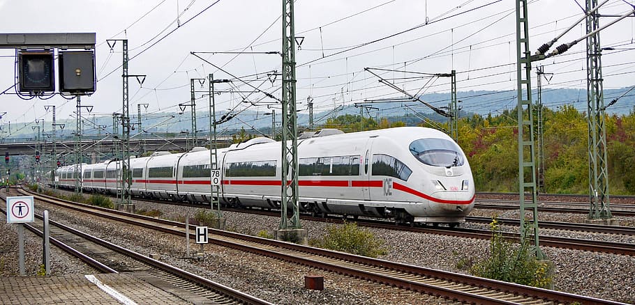 white train on railwa y, Deutsche Bahn, Ice, high-speed rail line, HD wallpaper