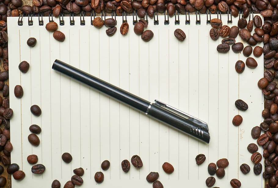 coffee, notebook, pen, page, to write, read, the work, office HD wallpaper