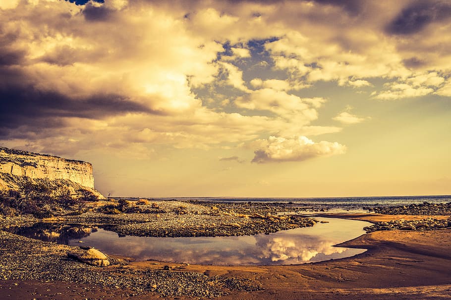 beach, sea, landscape, reflections, horizon, scenery, isolated HD wallpaper