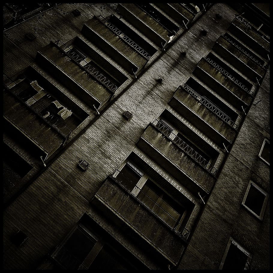 untitled, building, gloomy, window, dark, trueb, mood, black and white HD wallpaper