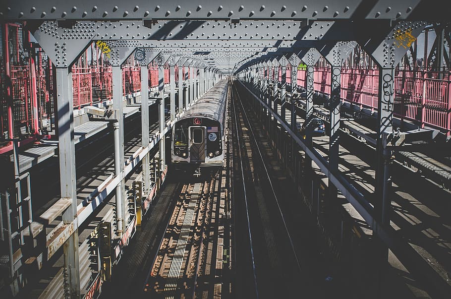 aerial photography of train, train on rail during daytime, railway, HD wallpaper