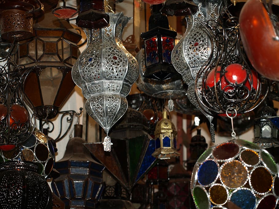 morocco, lamp, lamps, market, light, decoration, atmosphere, HD wallpaper