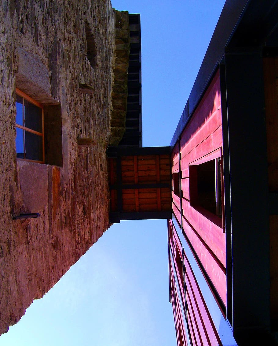 perspective, facade, building, architecture, sky, blue, house facade HD wallpaper