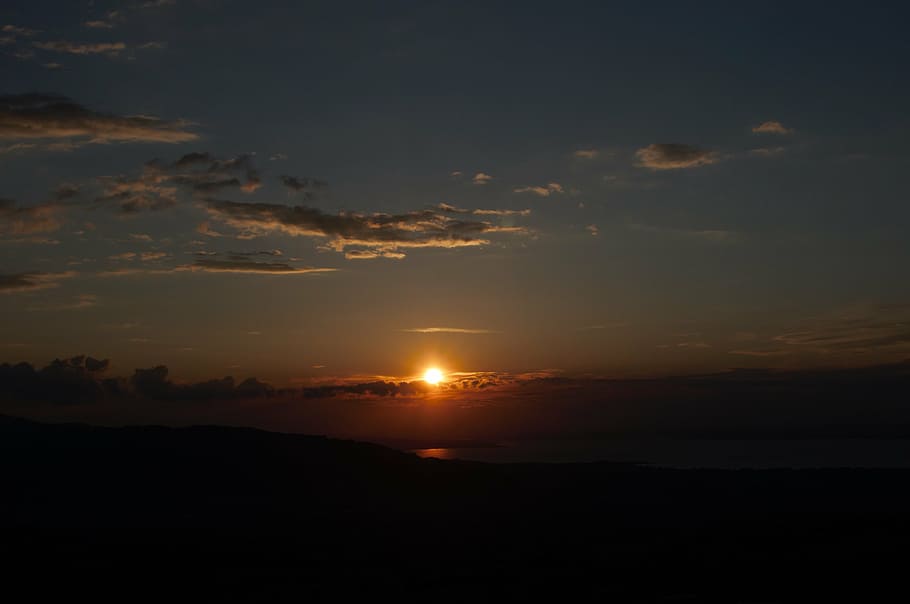 sunset, setting sun, abendstimmung, evening sky, clouds, nature HD wallpaper