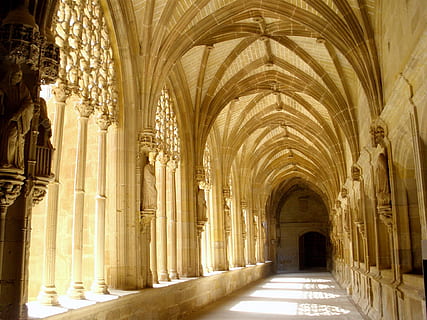 architectural photography of brown hallway at daytime, spain HD wallpaper