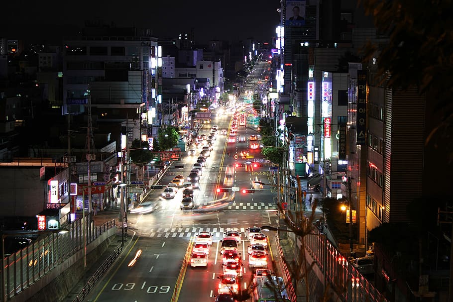 Heart of Seoul at Night in South Korea, cars, cityscape, photos, HD wallpaper