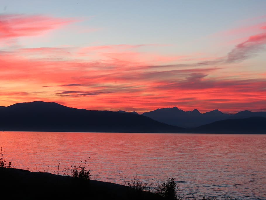 landscape, ocean, red, sunset, vancouver, beach, sky, seascape HD wallpaper