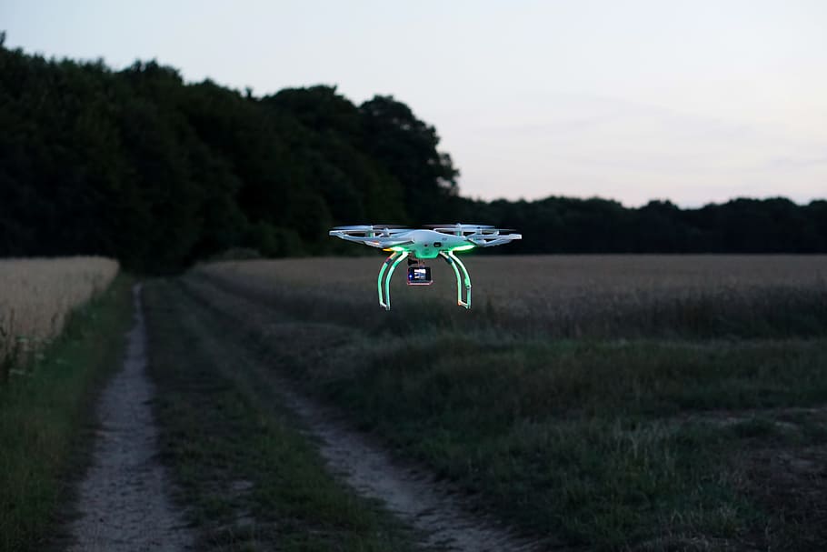 green quadcopter, drone, dji, phantom, field, agriculture, fawn, HD wallpaper