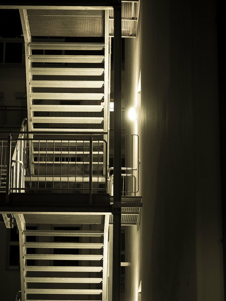 fire escape, stairs, escape route, rise, emergency staircase, HD wallpaper