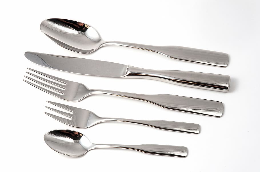 stainless steel flatware set, cutlery, eat, cutlery set, shiny, HD wallpaper