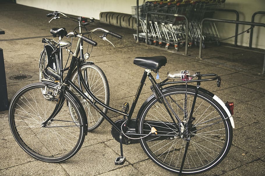black cruiser bicycle near black bicycle, still, items, things HD wallpaper