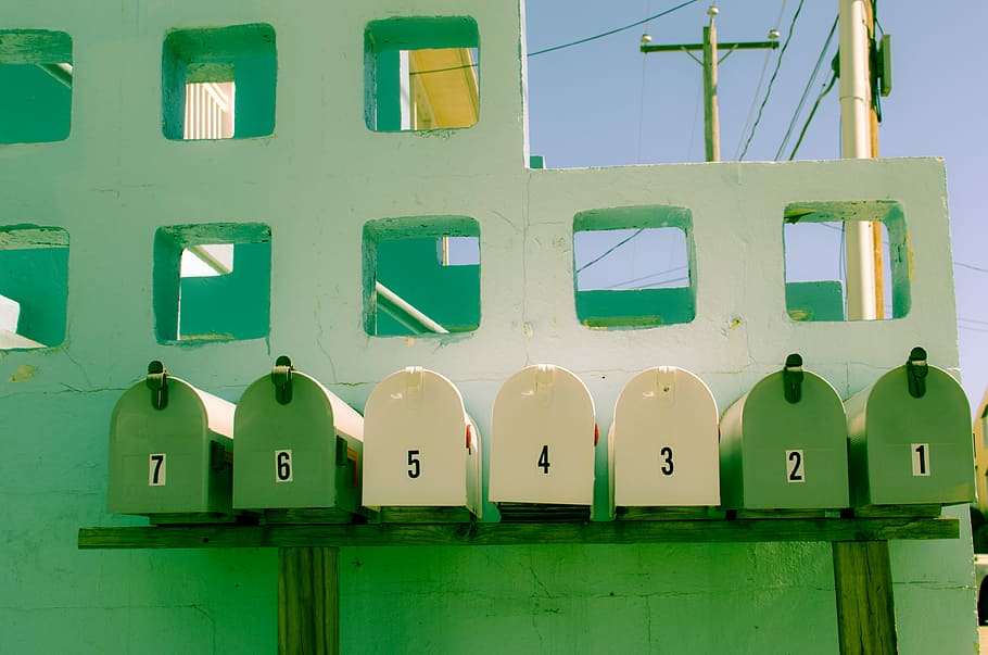 Mailboxes - A Numbers Game, white and green mailboxes, letterbox HD wallpaper