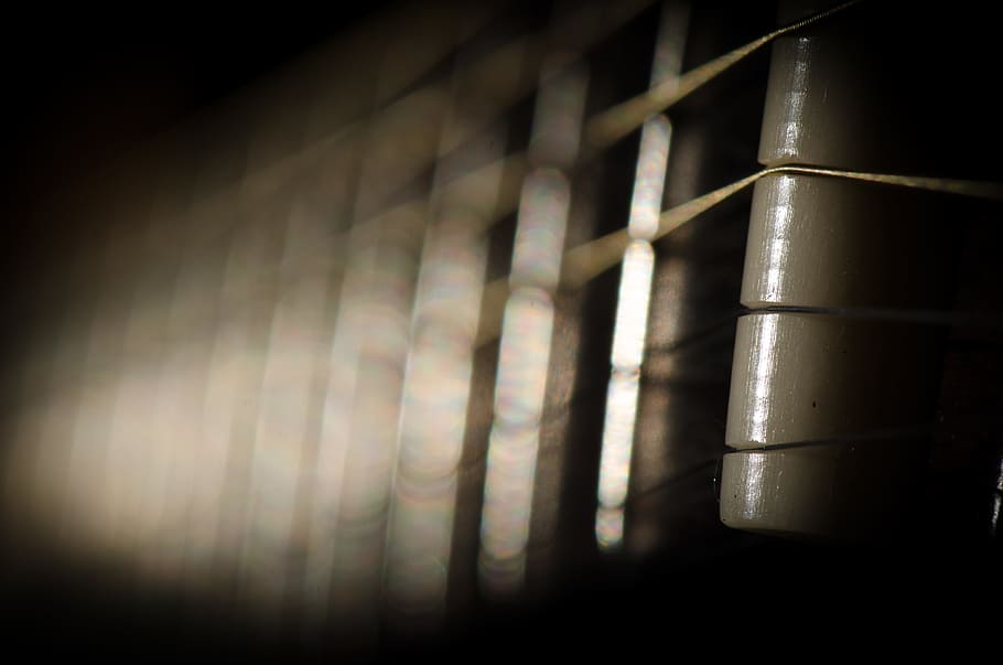 guitar, instrument, neck, strings, artistic, light, indoors HD wallpaper