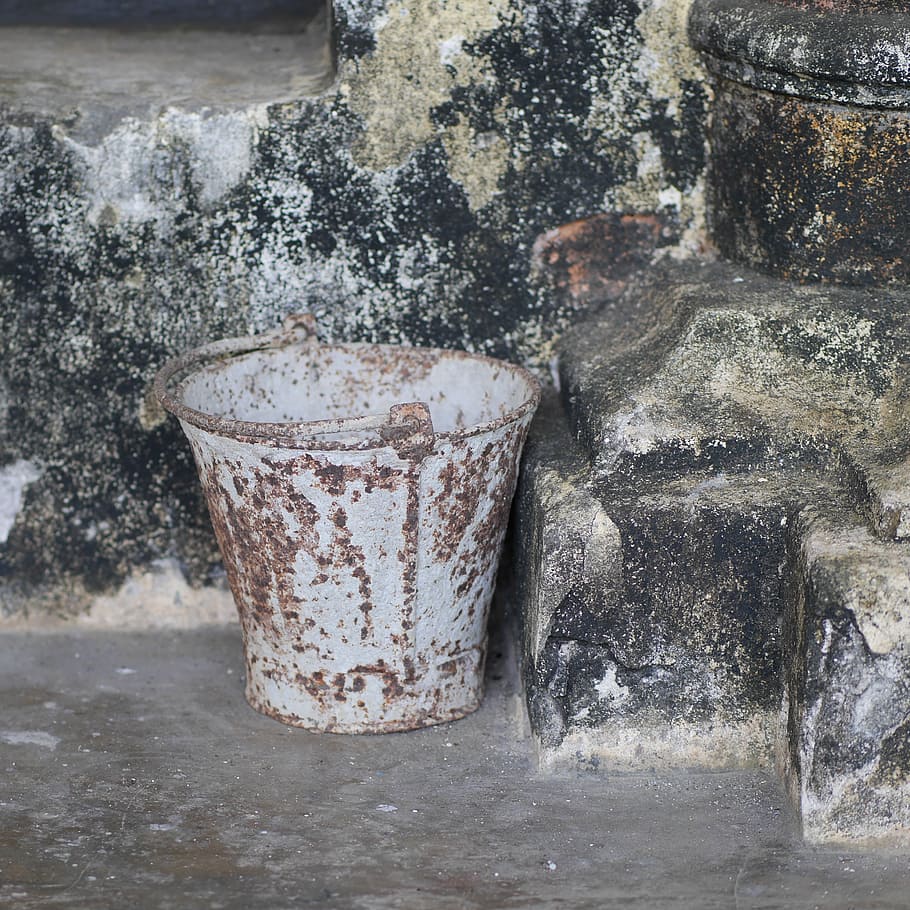 bucket, stainless, rusty, temple, old, rusted, burma, myanmar HD wallpaper