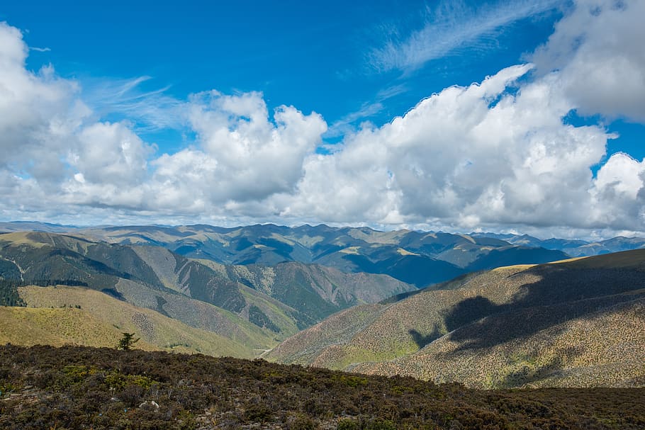 cloud, blue, highland, mountain range, beautiful landscape HD wallpaper