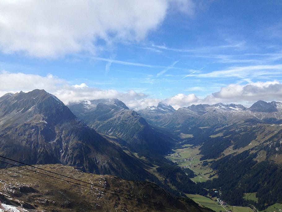 Mountains, Sky, Blue, Landscape, Nature, alpine, mountain peaks HD wallpaper