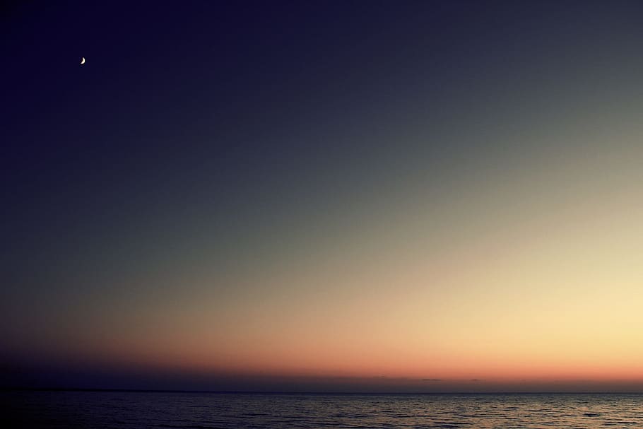 landscape photo of body of water, sunset, ocean, sea, night HD wallpaper