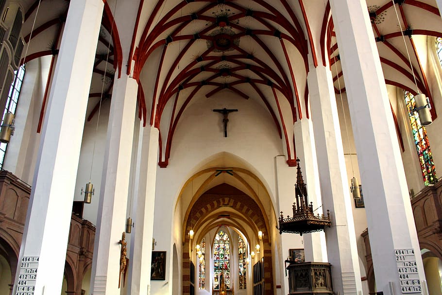 Leipzig, Thomas Church, Bach, Church, architecture, vault, building, HD wallpaper