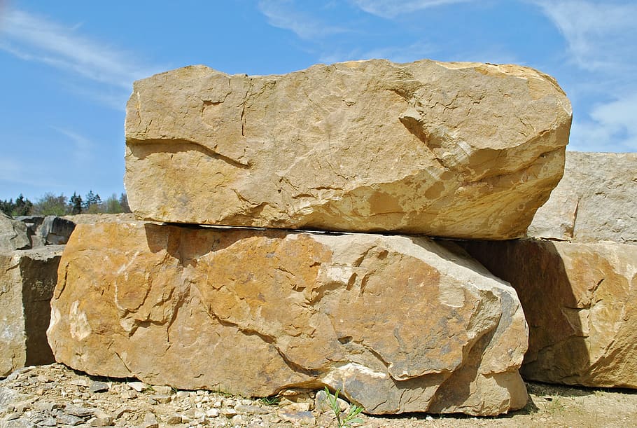 stack of beige rocks, sandstone from obernkirchen, quarry, bückeberg, HD wallpaper