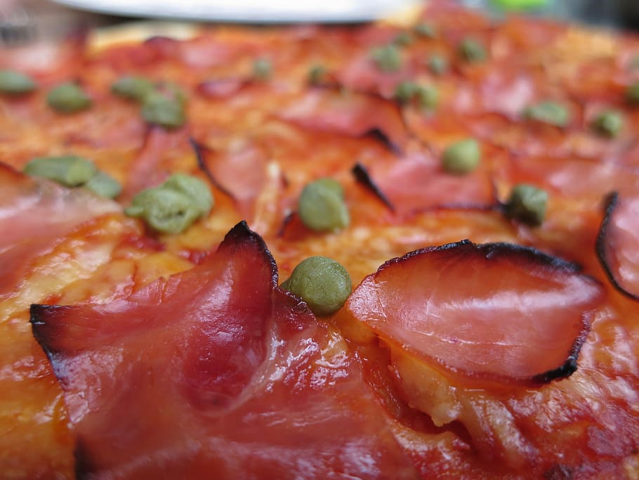 Pizza, Ham, Cheese, Capers, food and drink, close-up, freshness HD wallpaper