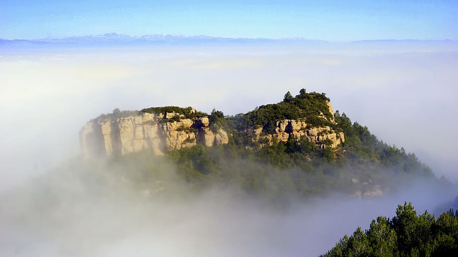 fog, mountain, landscape, sky, nature, clouds, winter, panoramic HD wallpaper