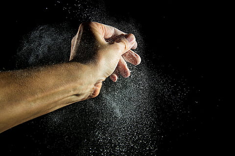 person's left hand, flour dust, baker, food, movement, powder HD wallpaper