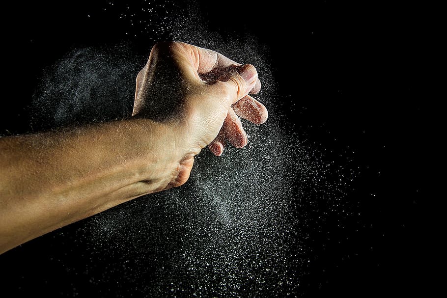 person's left hand, flour dust, baker, food, movement, powder HD wallpaper