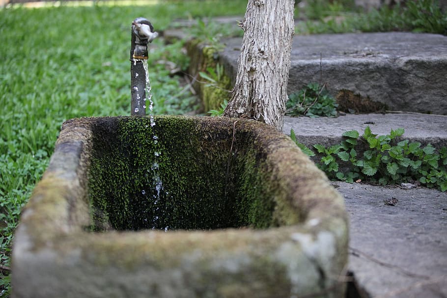 Granite, Water, Pool, Moss, grander, drip, old, wood stairs HD wallpaper