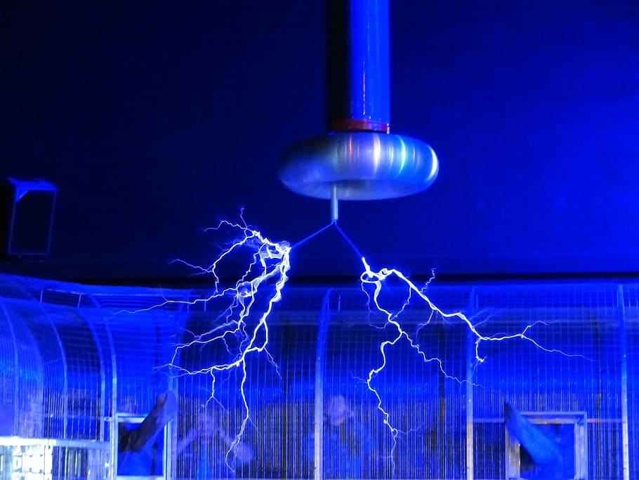 gray electronic device with lightning, flash, tesla coil, experiment