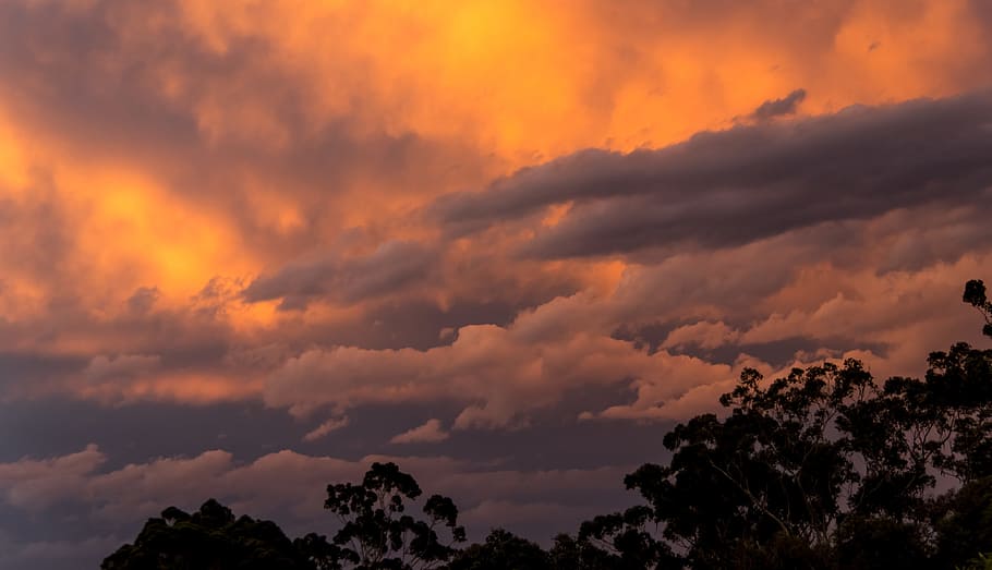 sunset, sky, clouds, orange, grey, dramatic, australia, horizon HD wallpaper