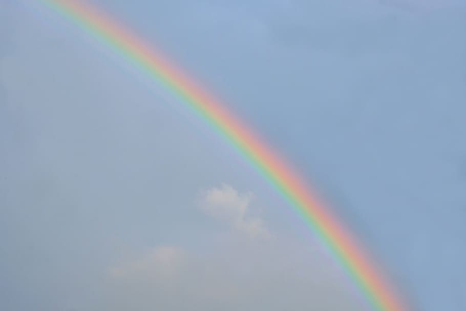 rainbow on blue sky, Landscape, Nature, Mood, rainbow colors