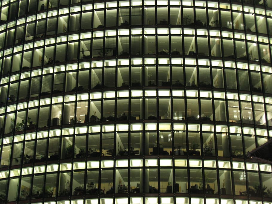 glass building, skyscraper, berlin at night, home front, architecture HD wallpaper