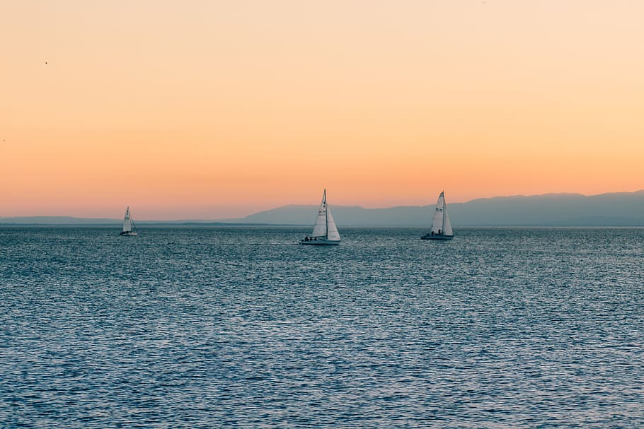 Sailboats on Water Sunset, travel, sailing, sea, nautical Vessel, HD wallpaper