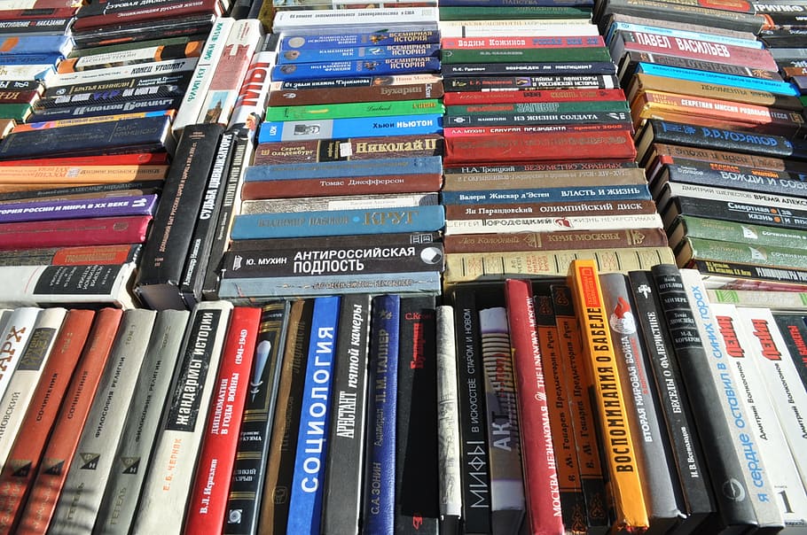 assorted books, reading, library, russian, large group of objects HD wallpaper