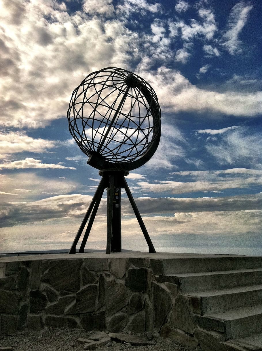 north cape, norway, globe, sky, cloud - sky, horizon, nature HD wallpaper