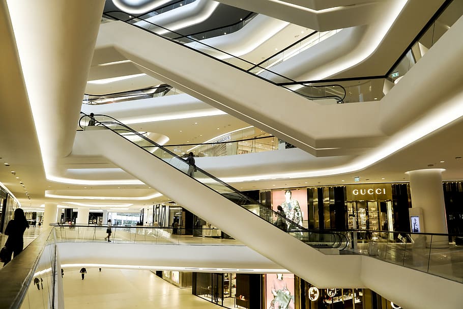 people inside mall, central embassy, store, escalators, shop HD wallpaper