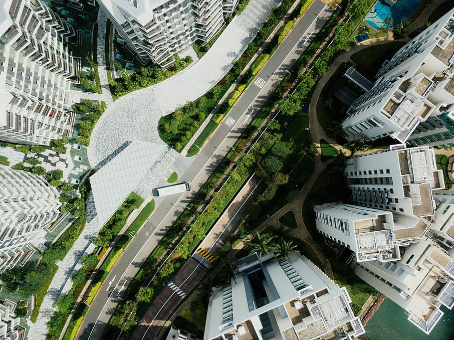 aerial photography of high-rise buildings, aerial photography of buildings HD wallpaper