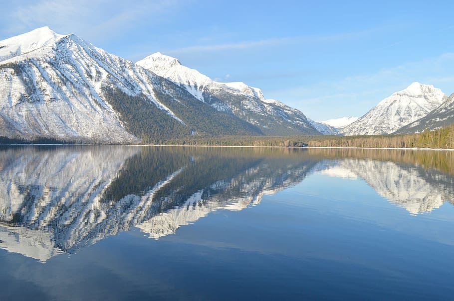 Reflection of Mountains in Lake Against Sky, alpine, alps, cold HD wallpaper