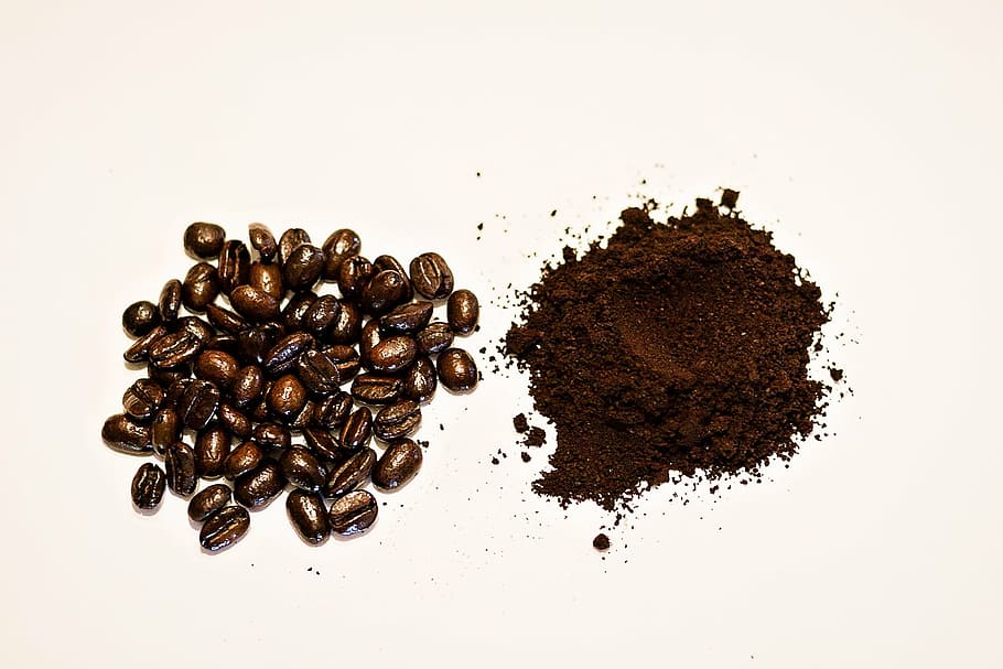 coffee beans and powder, grind, grinds, cafe, coffee - drink HD wallpaper