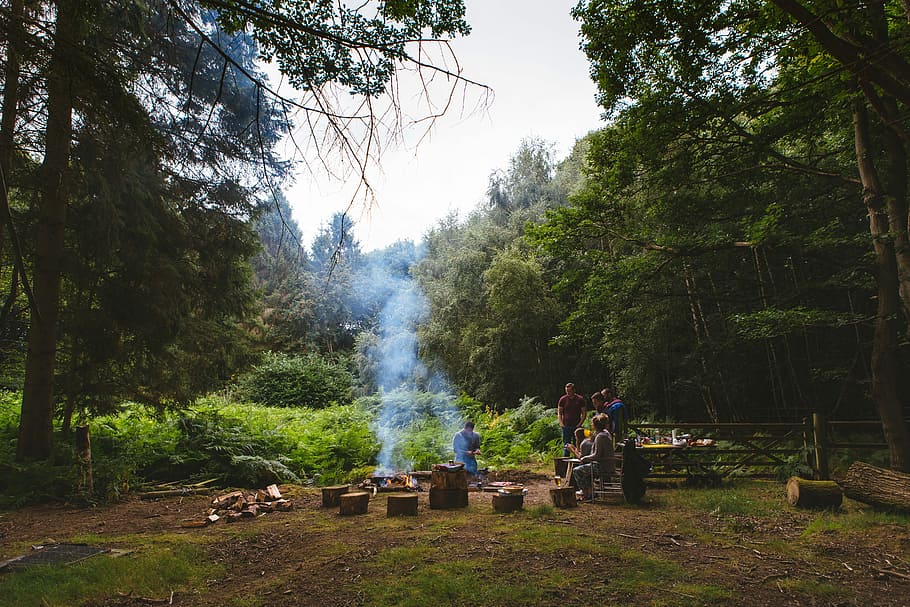 People around the campfire in Bewdley, England, photos, outdoors